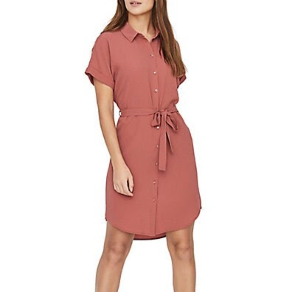 Vero Moda Sasha Short-Sleeve Shirtdress Medium Marsala